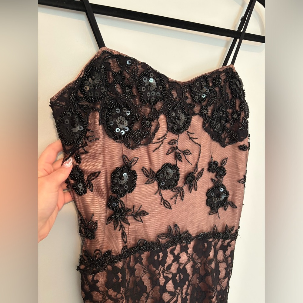 1971 REISS Charlize Embellished Cami Dress, adjustable straps beading lace US 4